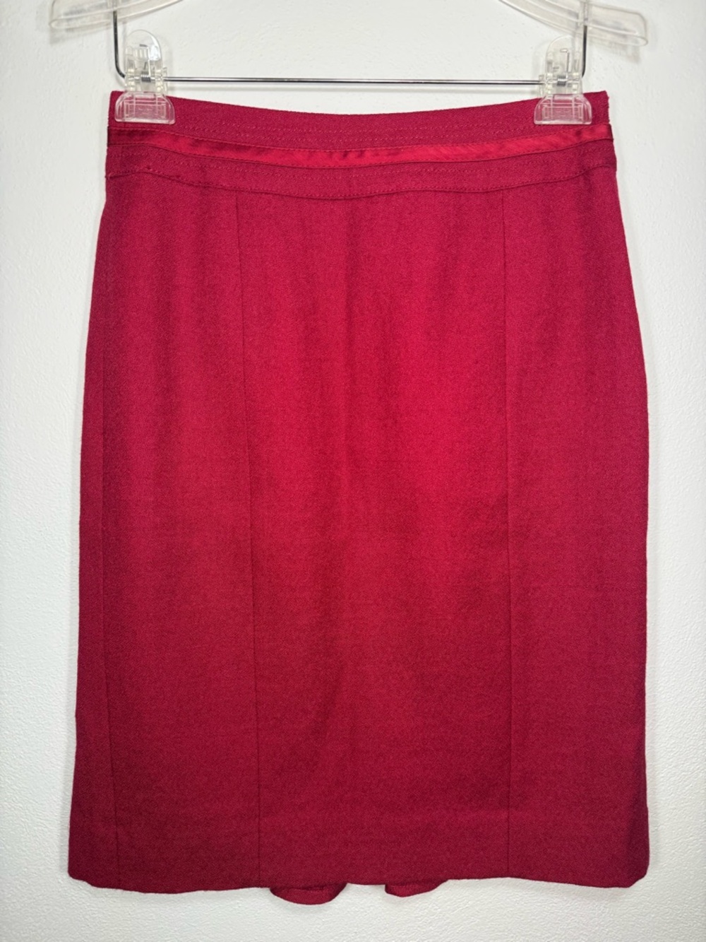 White House Black Market Red Wool-Blend Textured Pencil Skirt with Satin Trim